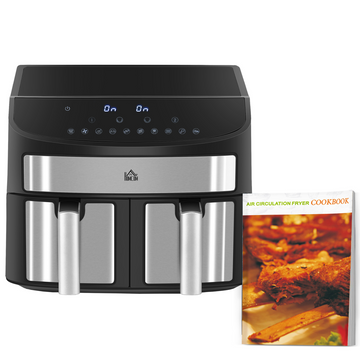 HOMCOM Oil Free Dual Air Fryer 10-in-1 8L w/ Sync Cook & Sync Finish Timer 2400W